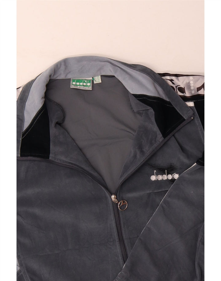 DIADORA Giacca da tuta da uomo in velluto grafico UK 46 XL Grigio Colourblock