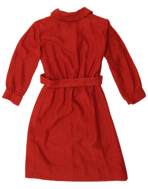Abito a trapezio a maniche lunghe da donna vintage UK 12 rosso medio