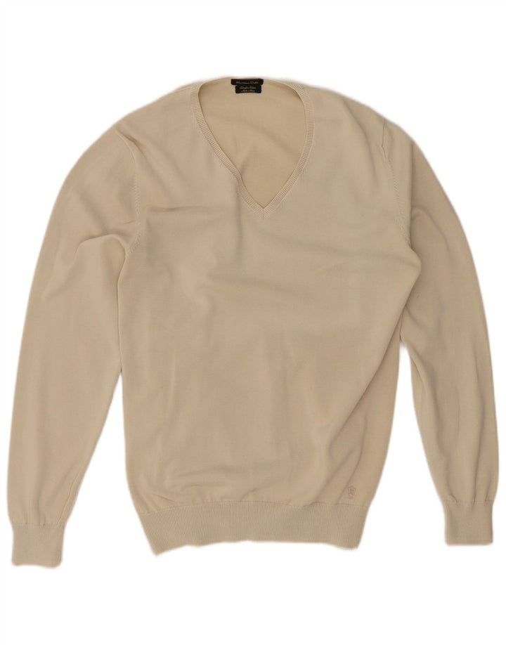 Maglione da uomo con scollo a V Massimo Dutti in cotone beige medio