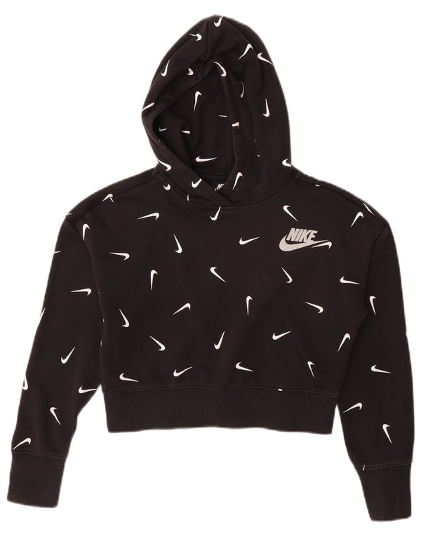 Felpa con cappuccio Nike Crop Graphic Standard Fit per ragazze 10-11 anni media nera