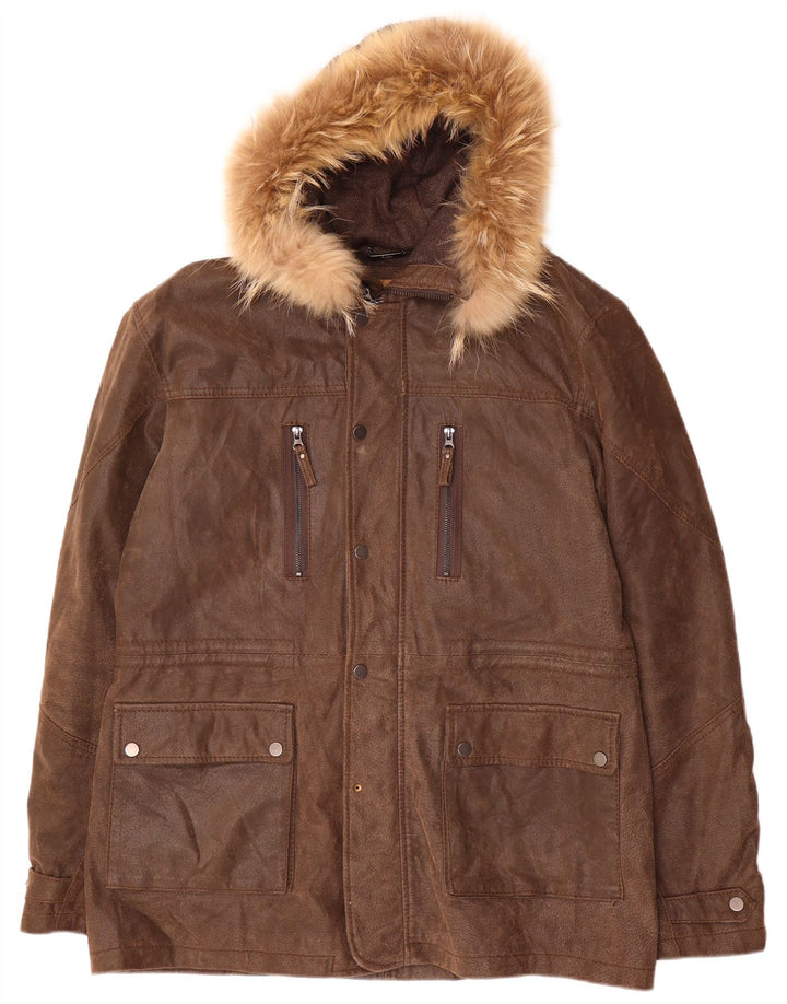 Cappotto in Pelle Uomo con Cappuccio Conbipel IT 54 XL Pelle Marrone