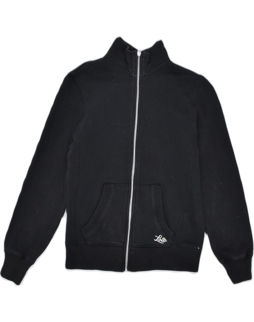 LOTTO Womens Oversized Tracksuit Top Jacket UK 10 Small Black Cotton | Vintage | Thrift | Second-Hand | Used Clothing | Messina Hembry 