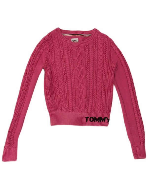 Maglione maglione con scollo a barca corto da donna Tommy Hilfiger UK 10 piccolo rosa