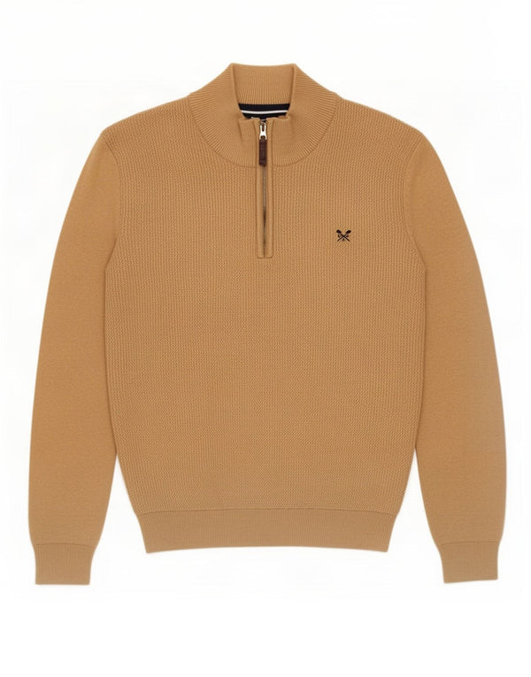 Crew Clothing Maglione da uomo con zip e collo grande in cotone marrone