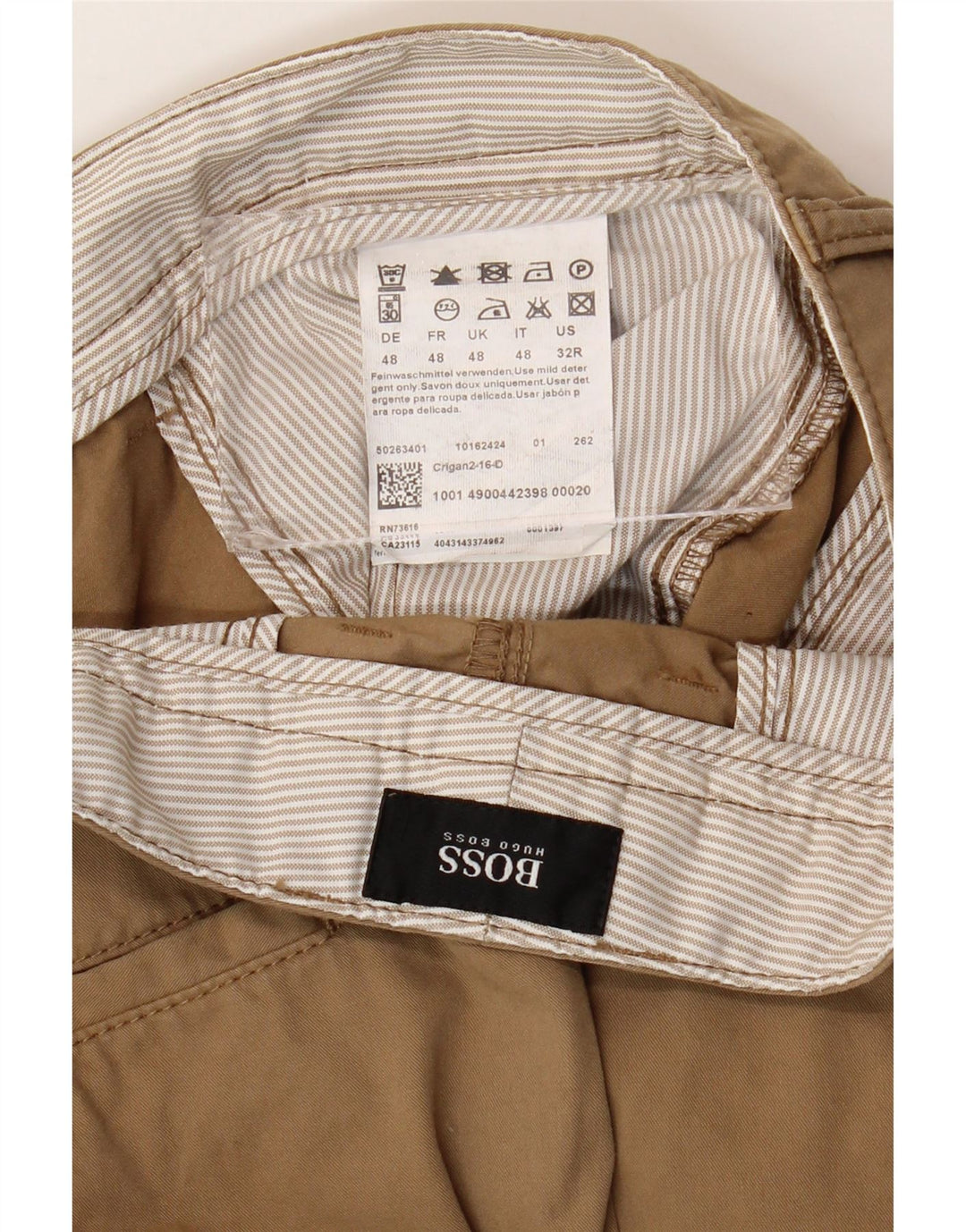 Pantaloni chino dritti da uomo HUGO BOSS EU 48 Medio W38 L33 Cotone beige