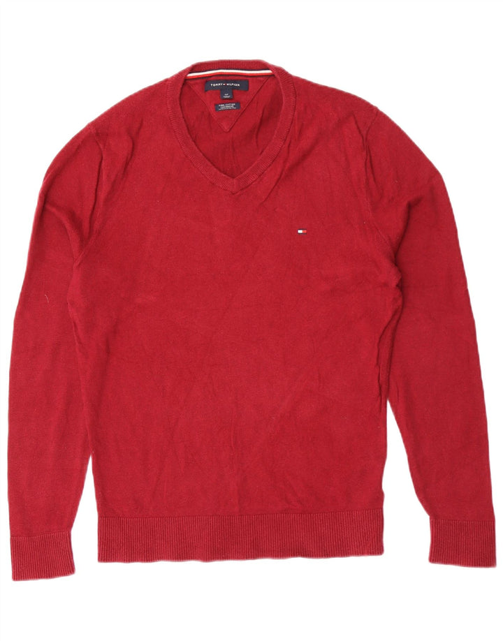 Maglione maglione con scollo a V da uomo Tommy Hilfiger piccolo cotone rosso