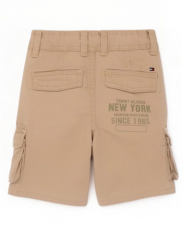 Pantaloncini cargo con grafica Tommy Hilfiger per neonati 3-6 mesi W18 in cotone beige