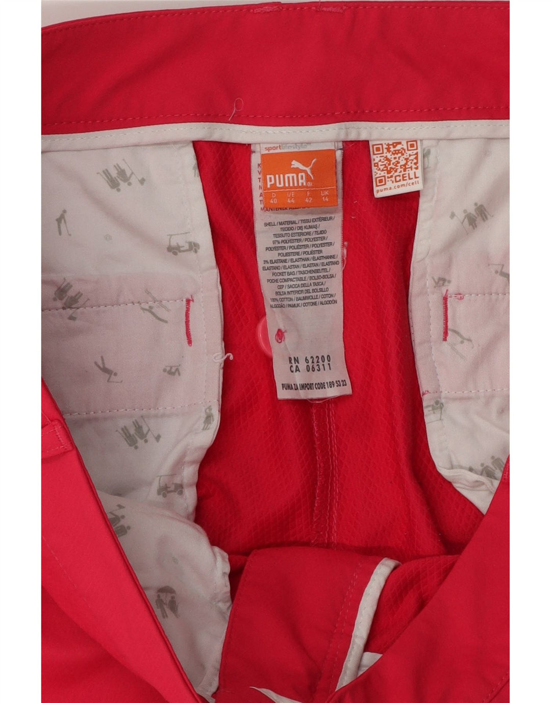 Pantaloncini chino da donna Puma UK 14 Large W34 poliestere rosa