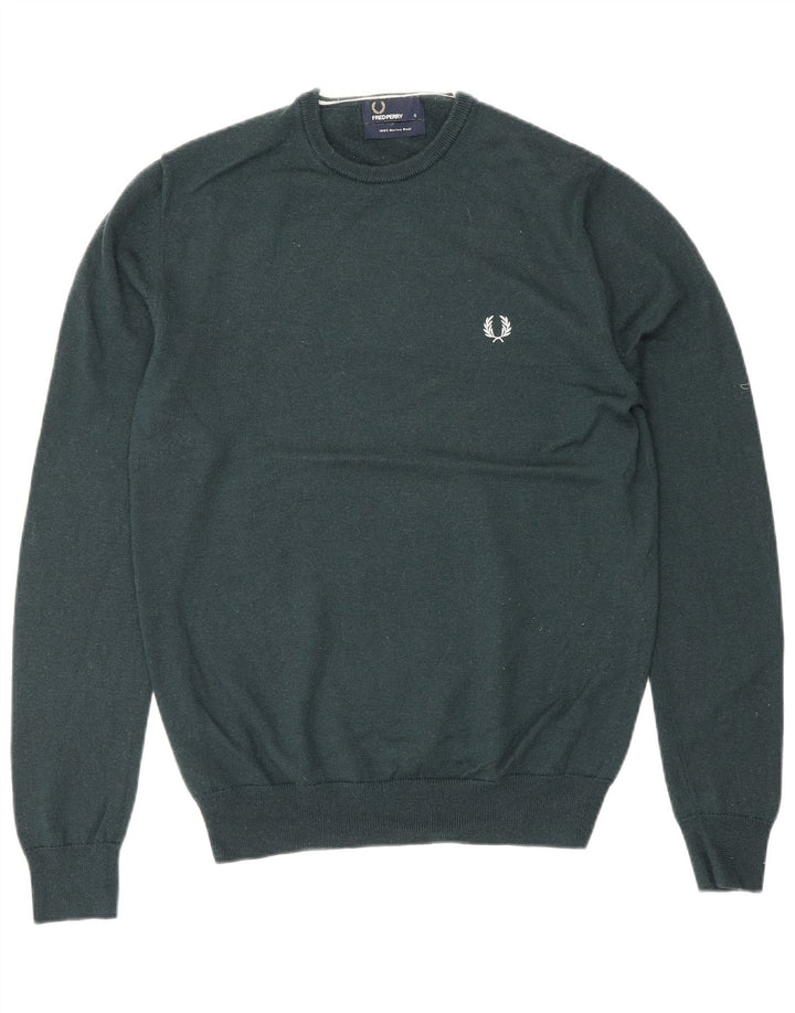 Maglione maglione girocollo da uomo Fred Perry piccolo in lana verde