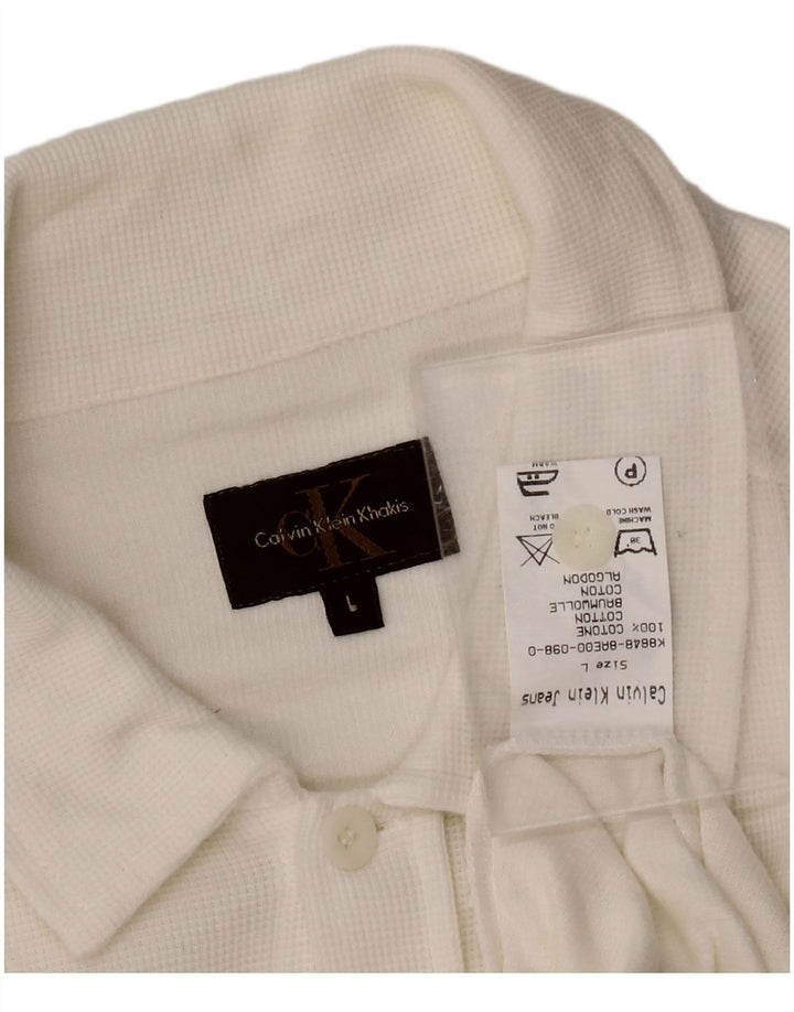 CALVIN KLEIN JEANS Mens Short Sleeve Shirt Large White Cotton