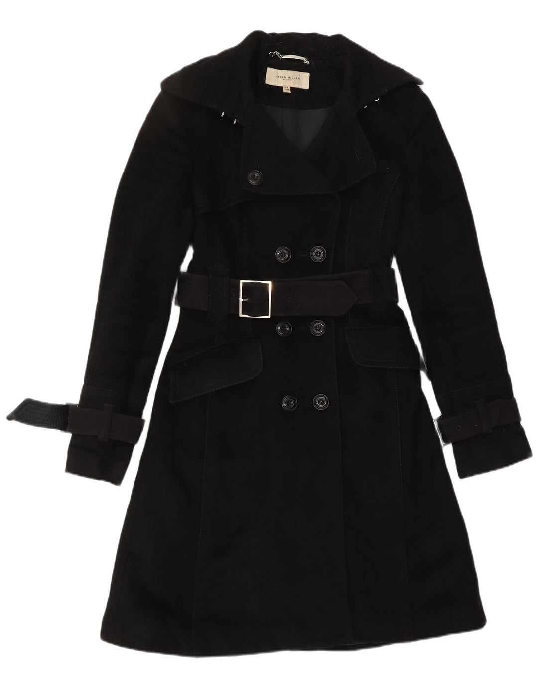 Trench da donna KAREN MILLEN UK 8 piccolo in lana nera