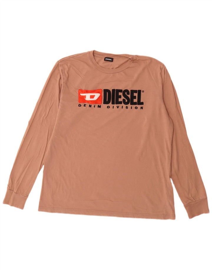 Diesel Top grafico da uomo a maniche lunghe in cotone marrone largo