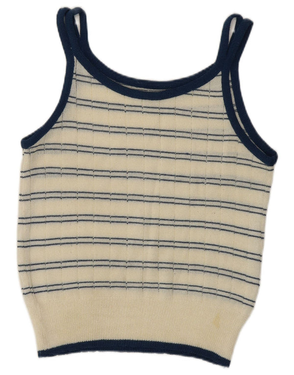 Top corto in maglia da donna vintage UK 10 piccolo a righe bianco sporco