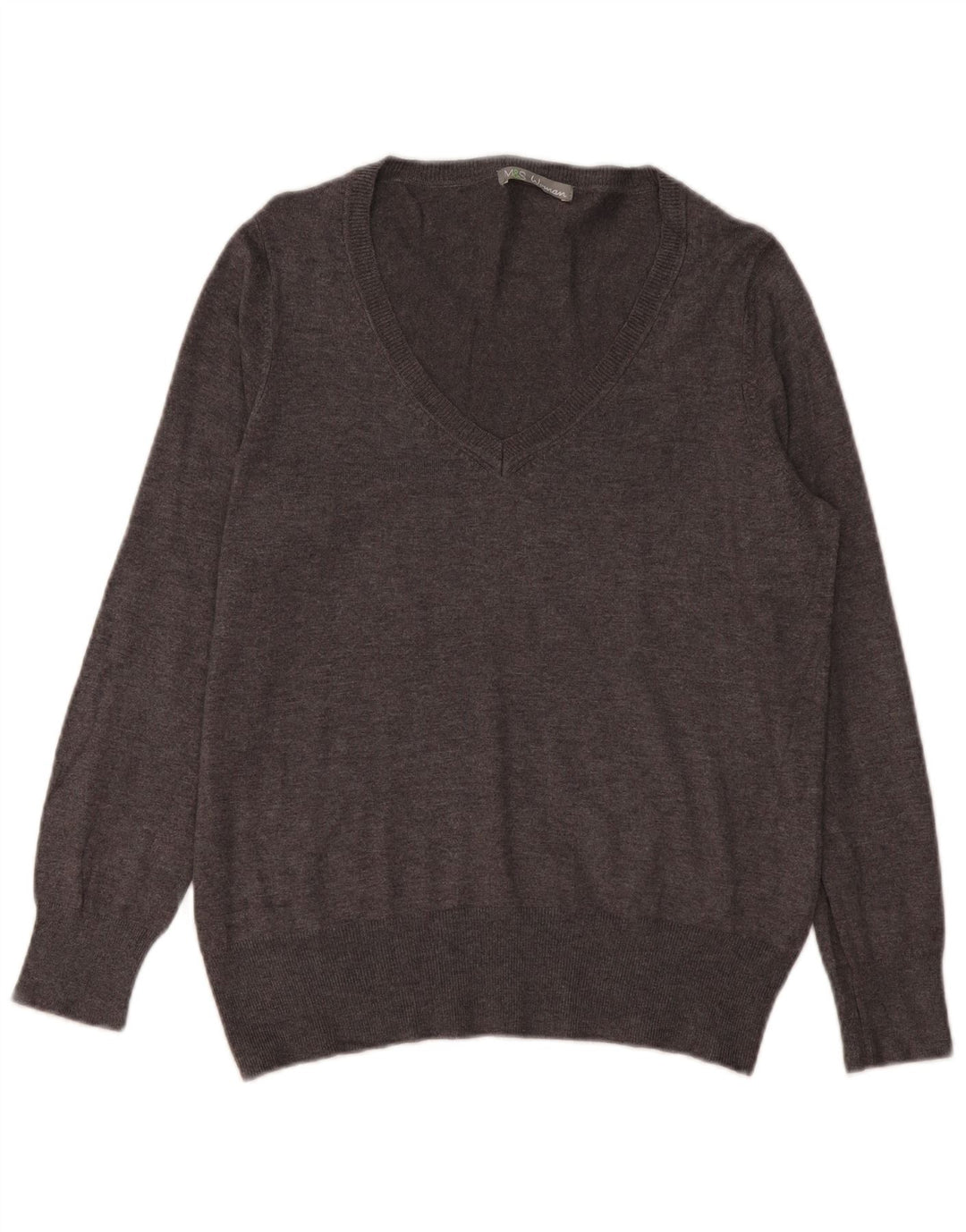 Maglione maglione con scollo a V da donna Marks & Spencer UK 16 grande viscosa grigia