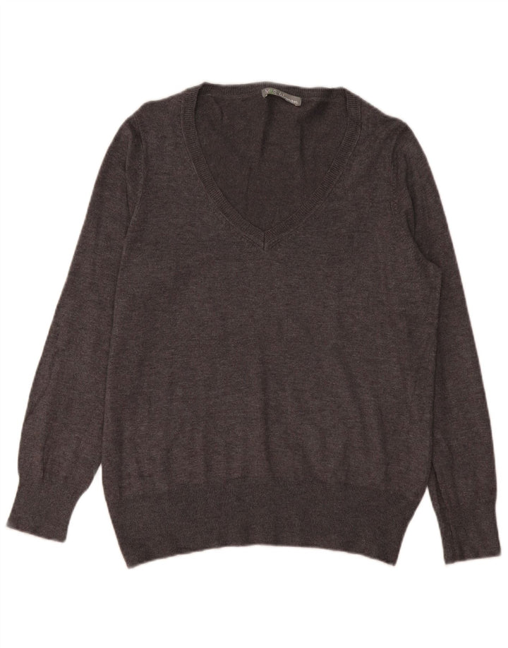 Maglione maglione con scollo a V da donna Marks & Spencer UK 16 grande viscosa grigia