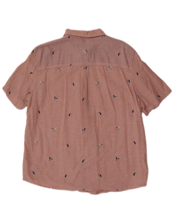 Camicia da uomo a maniche corte, vestibilità regolare, Fat Face, taglia XL, in lino rosa
