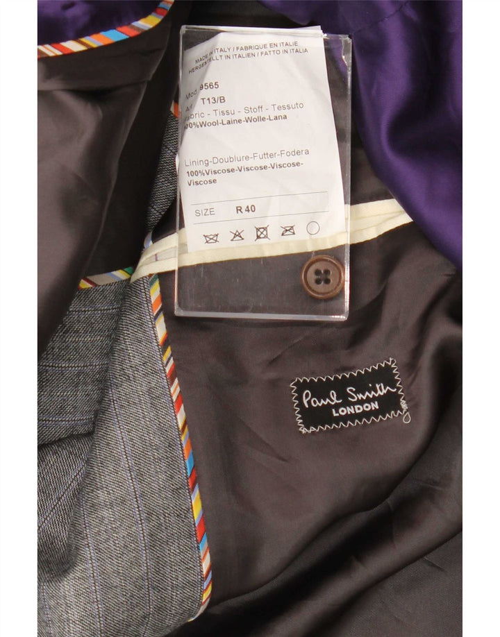 Giacca blazer a 2 bottoni da uomo Paul Smith UK 40 grande lana gessata grigia
