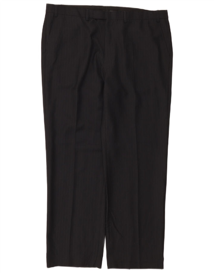 Pantaloni da abito dritti da uomo Marks & Spencer W40 L31 blu navy gessato