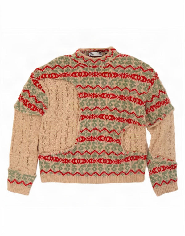 Maglione a collo alto da donna Zara UK 10 Small Beige Fair Isle