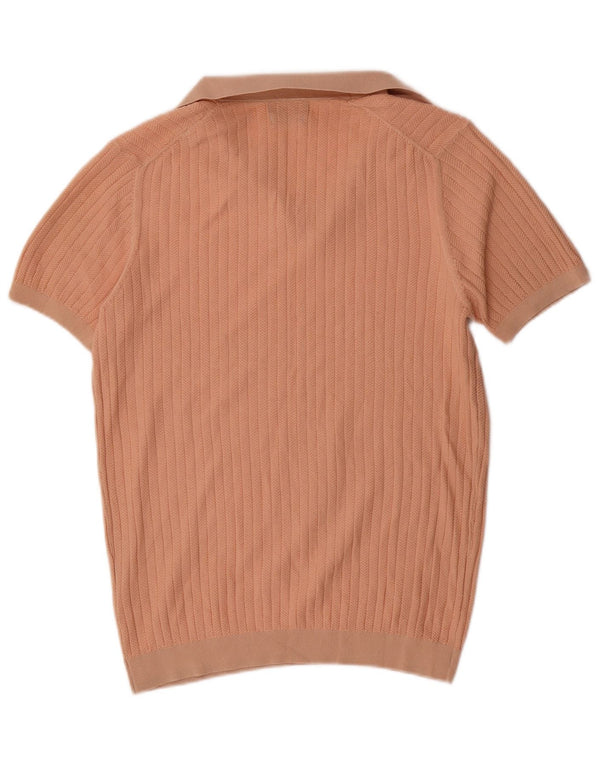 MASSIMO DUTTI Mens Short Sleeve Polo Neck Jumper Sweater Medium Pink