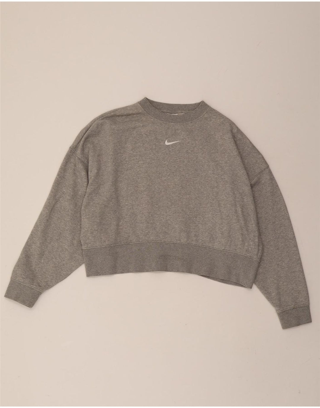 NIKE Womens Crop Oversized Sweatshirt Jumper UK 10 Small Grey Cotton Vintage Nike and Second-Hand Nike from Messina Hembry 
