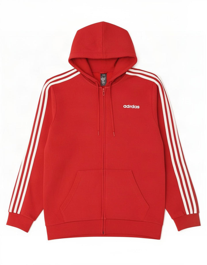 Maglione con cappuccio e zip Adidas da uomo in cotone rosso medio