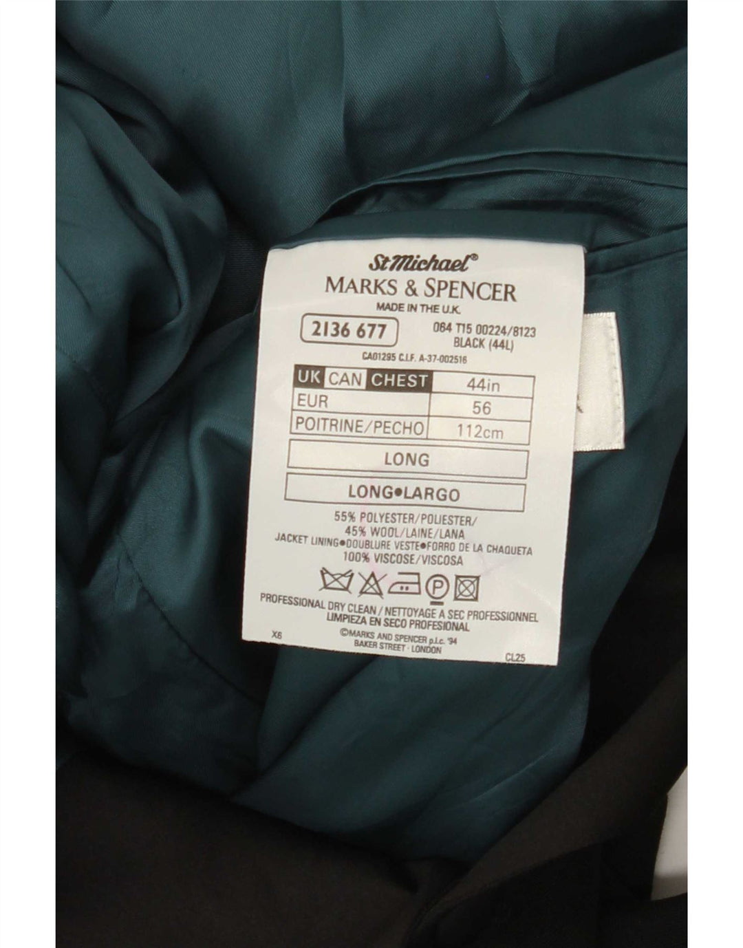 Giacca blazer lunga a 2 bottoni Marks & Spencer da uomo UK 44 XL poliestere nero