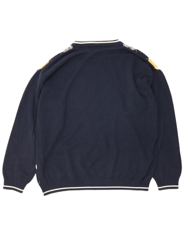 Maglione da uomo con scollo a barca Incognito XL blu navy a rombi/cotone diamante