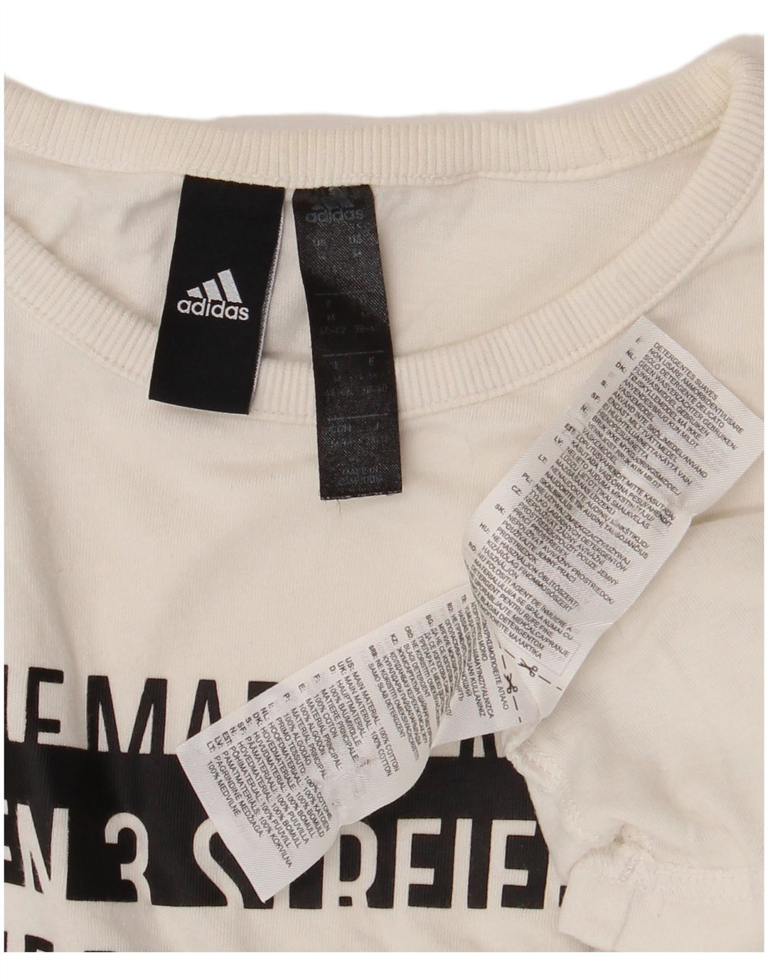 T-shirt grafica da donna Adidas Top UK 12/14 cotone bianco medio