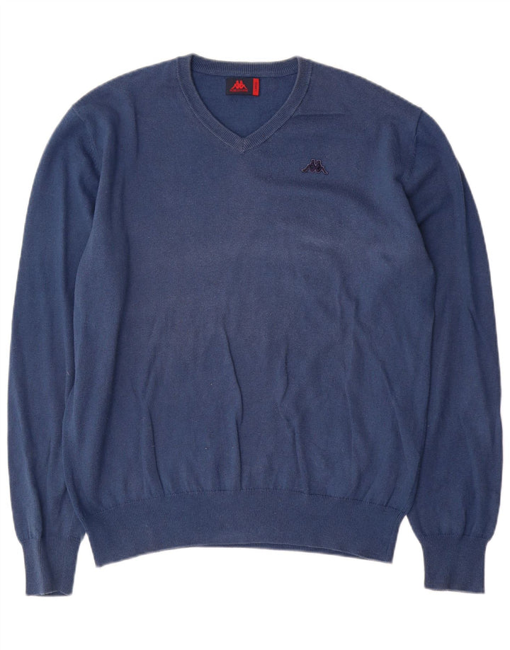 Maglione Kappa da uomo con scollo a V grande in cotone blu