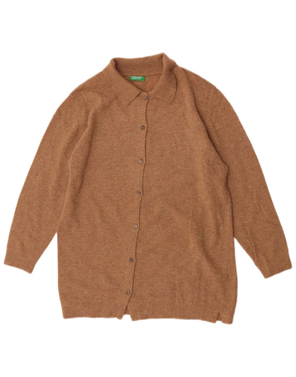 Maglione cardigan oversize da donna Benetton UK 6 XS lana vergine marrone