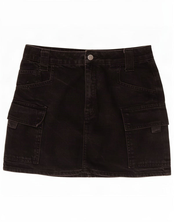 Gonna mini cargo in denim da donna Topshop UK 10 piccola W30 cotone nero