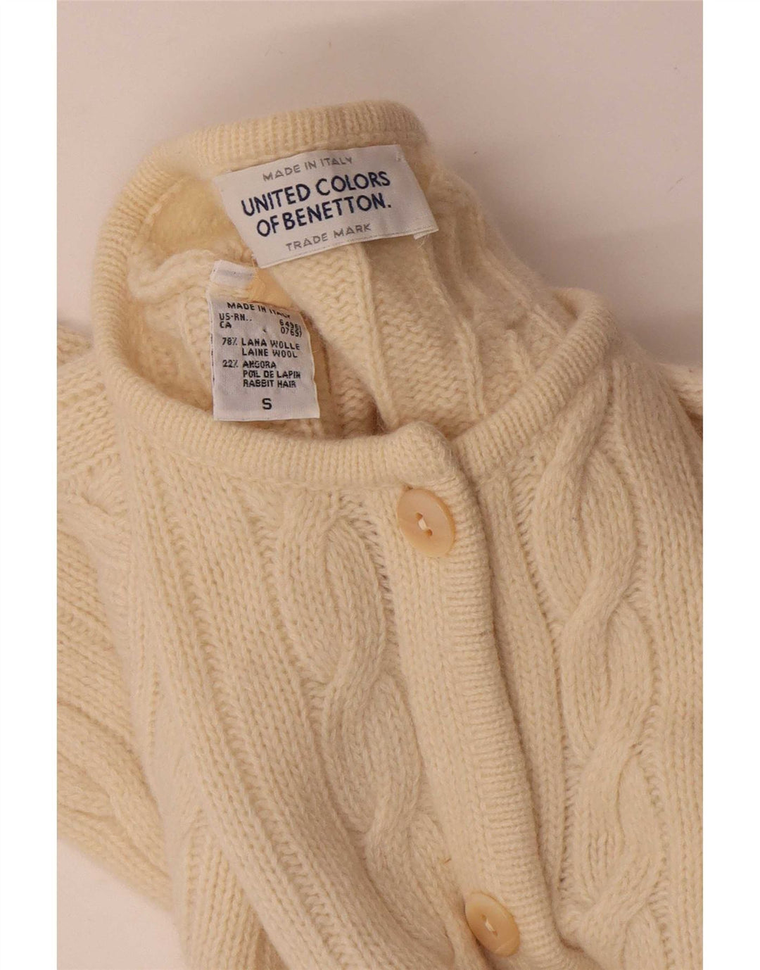 Maglione cardigan oversize da donna Benetton UK 10 piccolo lana bianco sporco