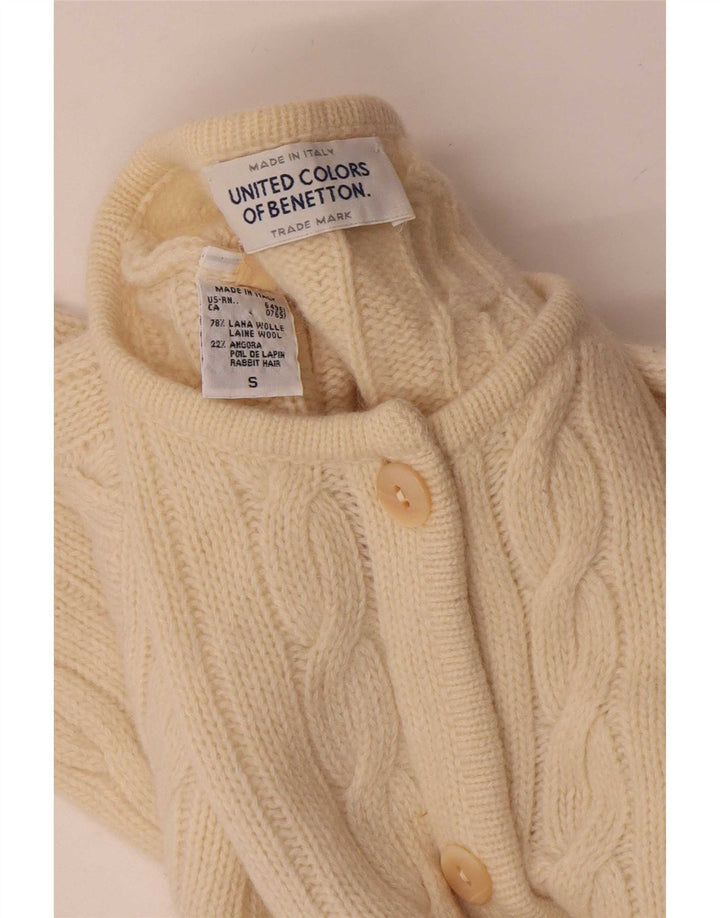 Maglione cardigan oversize da donna Benetton UK 10 piccolo lana bianco sporco