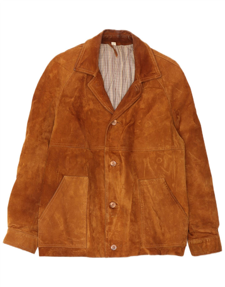 Giacca vintage in pelle scamosciata da uomo IT 50 Large Beige