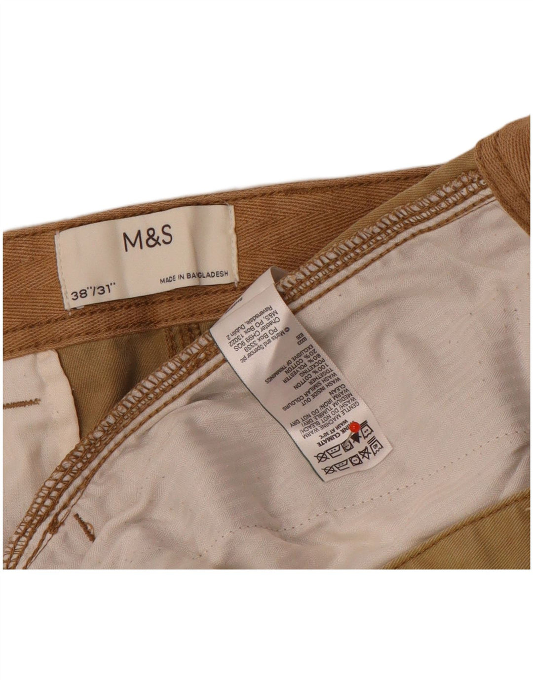 Pantaloni cargo dritti da uomo Marks & Spencer W38 L31 cotone marrone