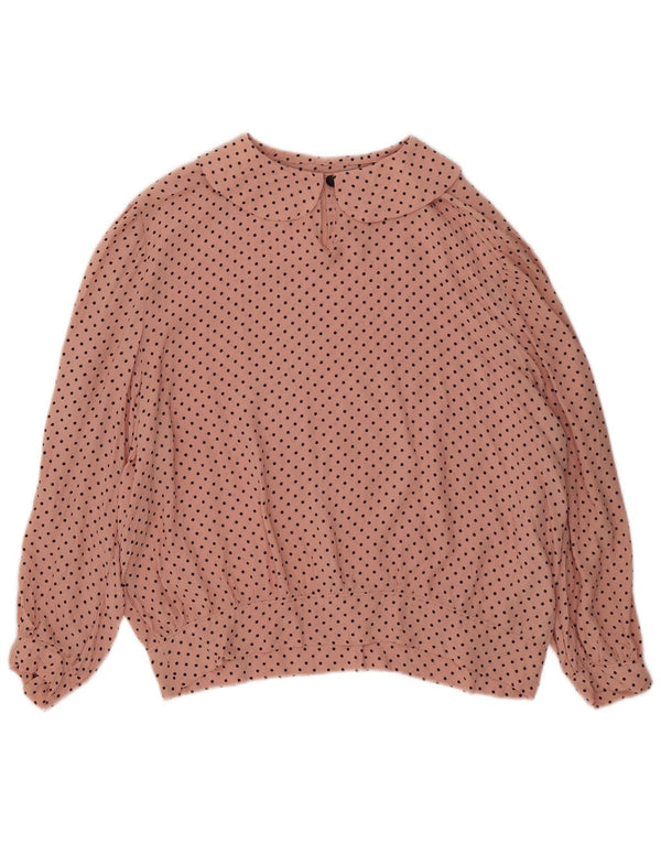 Vintage Womens Long Sleeve Shirt Blouse UK 18 XL Pink Spotted
