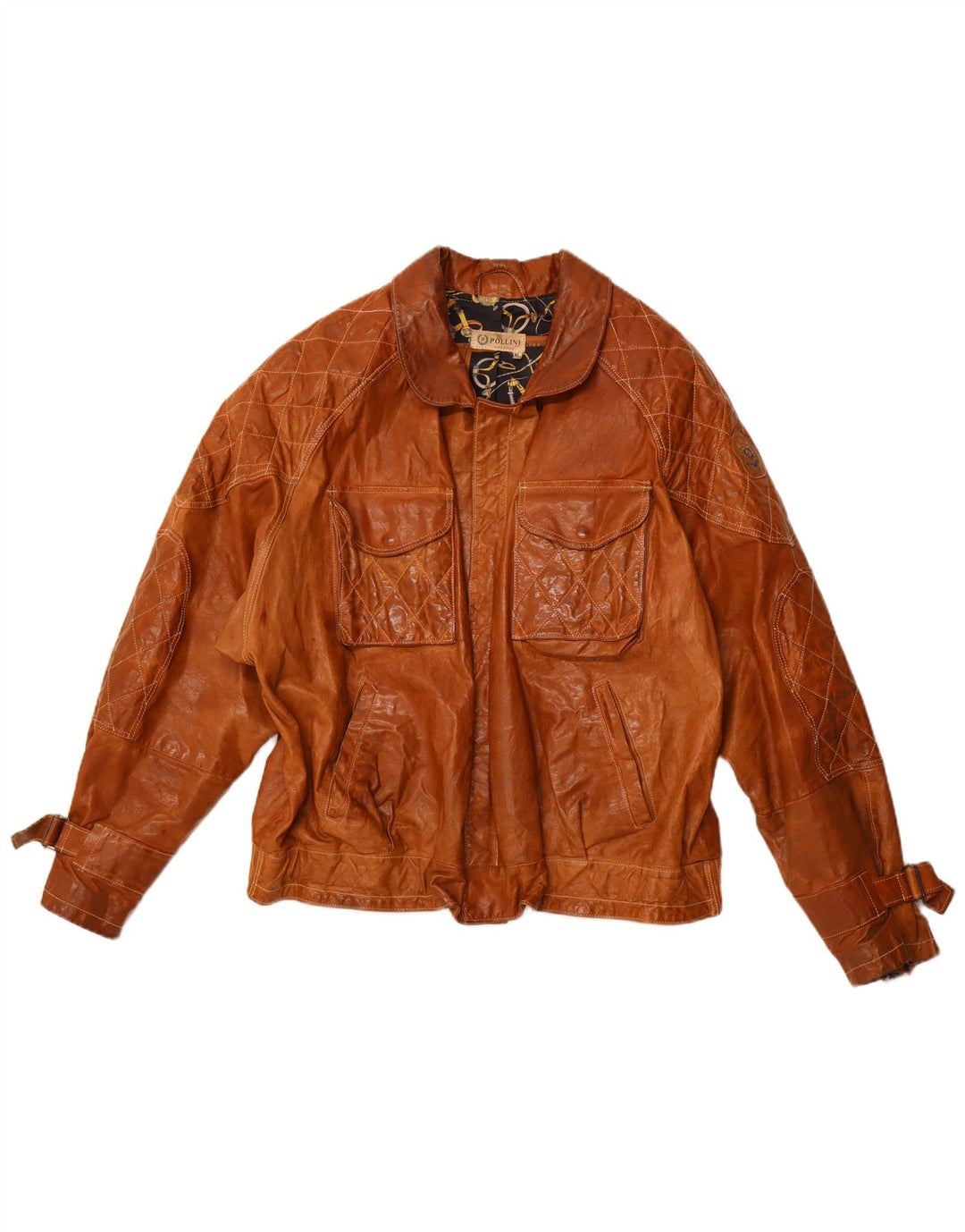 POLLINI Mens Leather Jacket UK 42 XL Brown