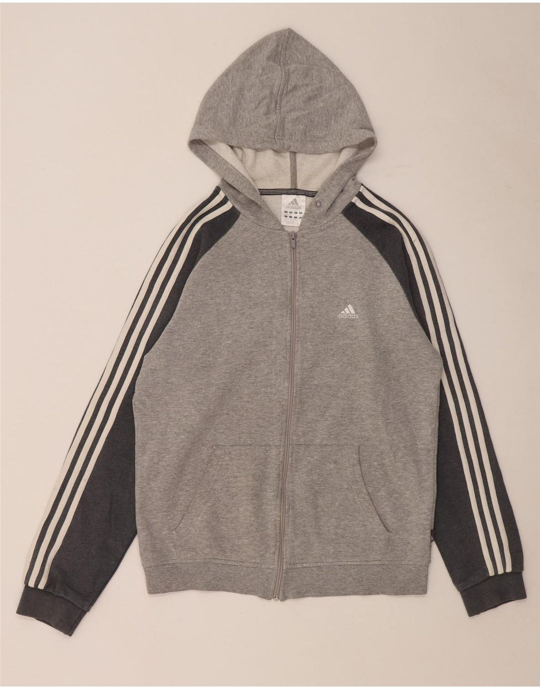 Maglione con cappuccio e zip da uomo Adidas in cotone chiazzato grigio medio
