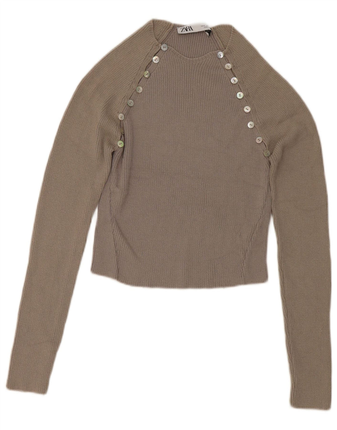 Top corto da donna Zara a maniche lunghe UK 8 Small in viscosa color block grigio
