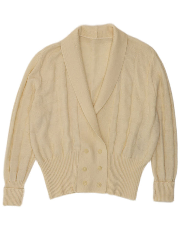 Maglione cardigan doppio petto vintage da donna UK 14 grande bianco sporco