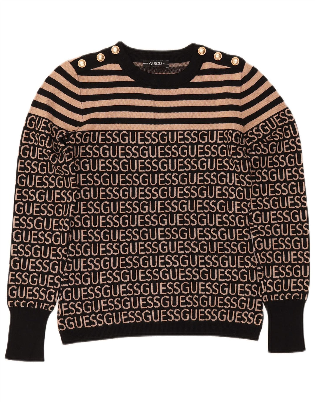 Maglione maglione girocollo con grafica GUESS da donna UK 10 piccolo a righe nere