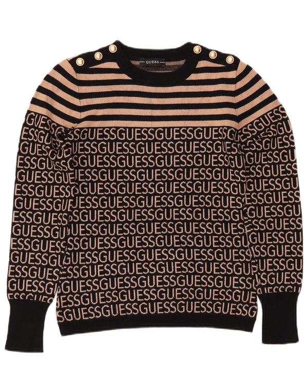 Maglione maglione girocollo con grafica GUESS da donna UK 10 piccolo a righe nere