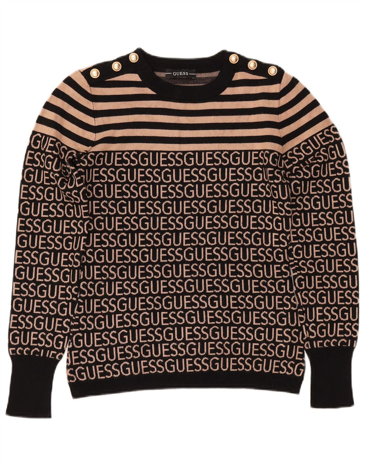 Maglione maglione girocollo con grafica GUESS da donna UK 10 piccolo a righe nere