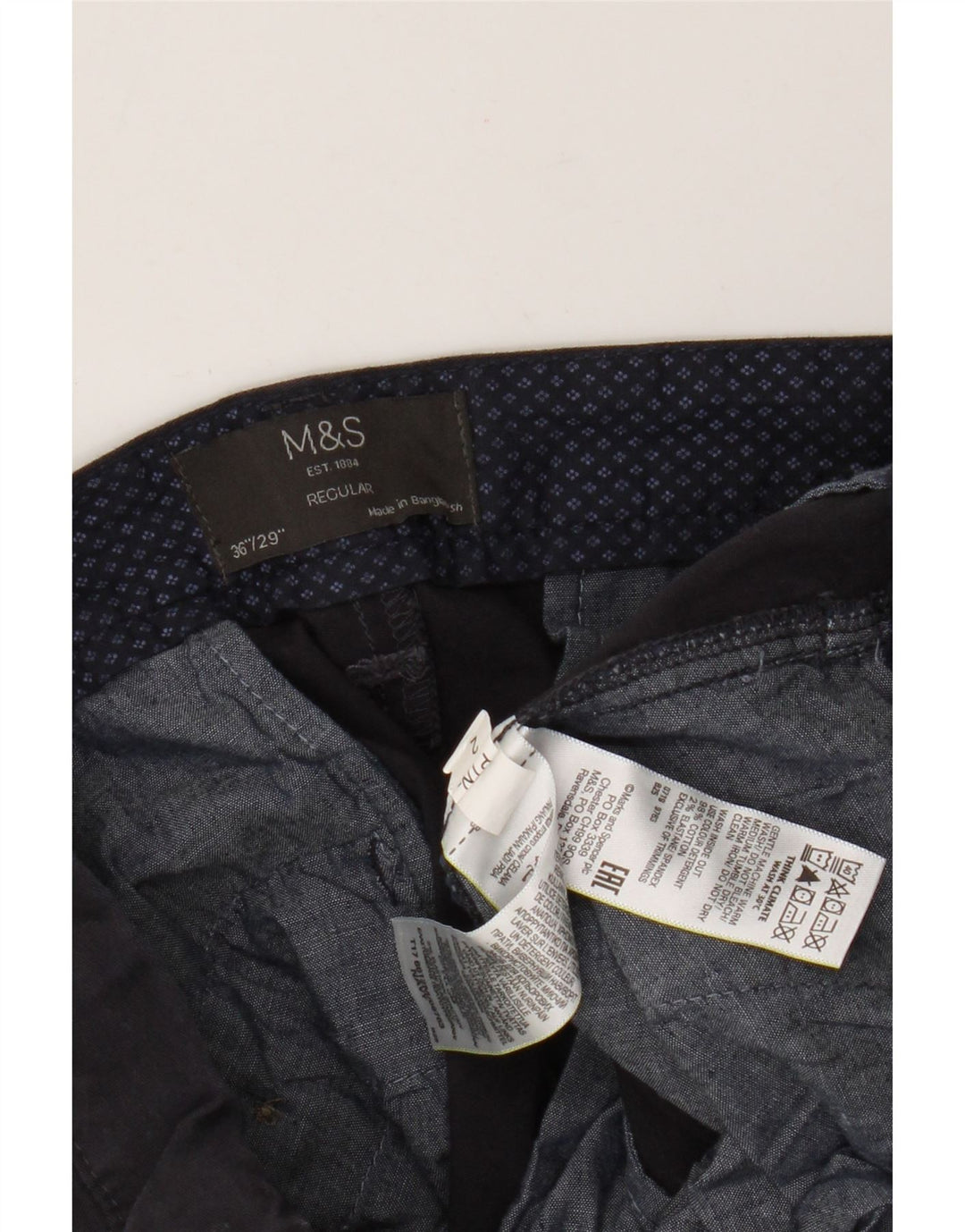Pantaloni chino vestibilità regolare da uomo Marks & Spencer W36 L29 cotone blu navy