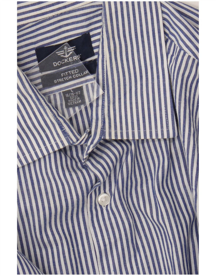 Camicia aderente da uomo Dockers taglia 16 16 1/2 grande cotone a righe blu