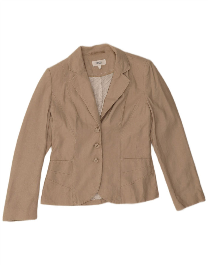 Giacca blazer a 3 bottoni Marks & Spencer da donna UK 8 piccola poliestere beige