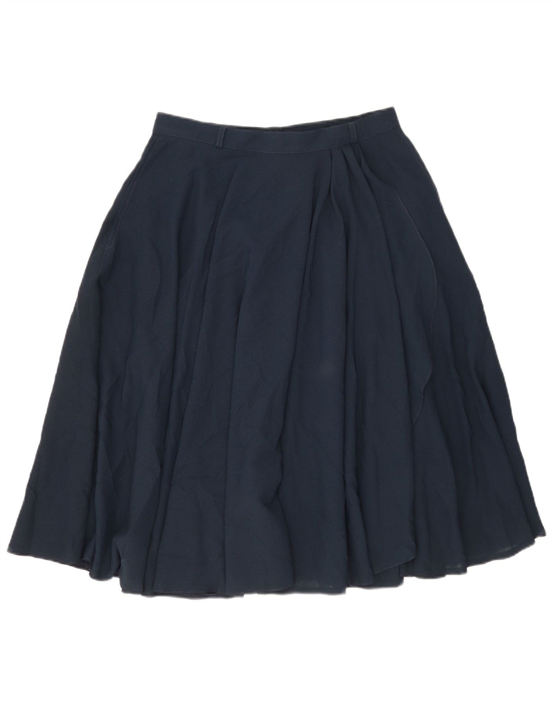 Gonna a trapezio a pieghe da donna vintage IT 46 Large W30 poliestere blu navy