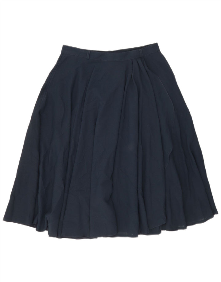 Gonna a trapezio a pieghe da donna vintage IT 46 Large W30 poliestere blu navy