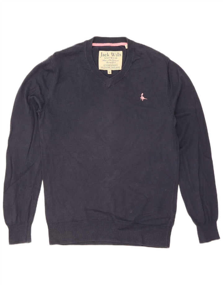 JACK WILLS Maglione da uomo con scollo a V in cotone medio blu navy